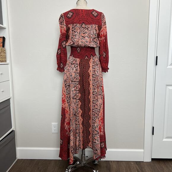 Free People Small Mexicali Rose Maxi Dress Strawberry Mixed Print Boho Romantic - Picture 9 of 16